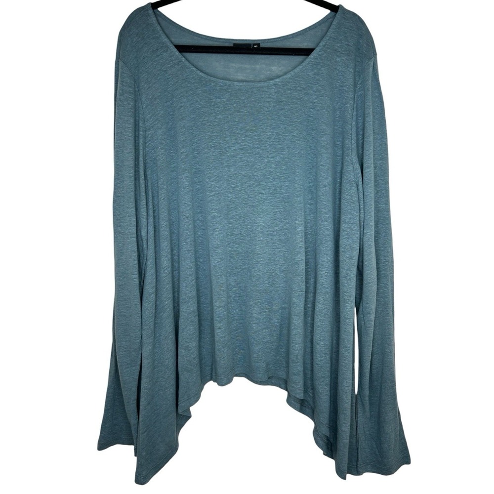 LISA BAYNE Blue Linen Blend Sharkbite Hem Asymmetrical Shirt Top Lagenlook XL - Picture 3 of 7